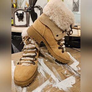 Maurices Fuzzy Tan Boots.